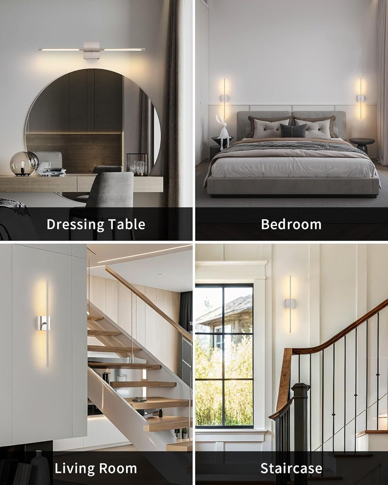 KDG Cordless Wall Sconces Set of 2, Wireless 5200mAh Rechargeable Battery Operated LED Wall Lamps with Remote, 360° Rotate Lightings for Wall Painting, Bedroom, Hallway, Night Light 23.6 inch (Nickel) - Image 5